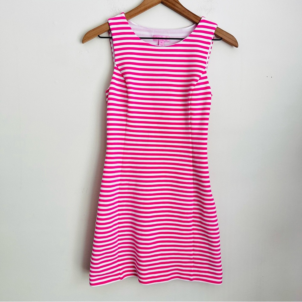 Lilly Pulitzer Whiting Hotty Pink Ottoman Stripe Cut Out Jersey Shift Dress XS - Picture 1 of 6